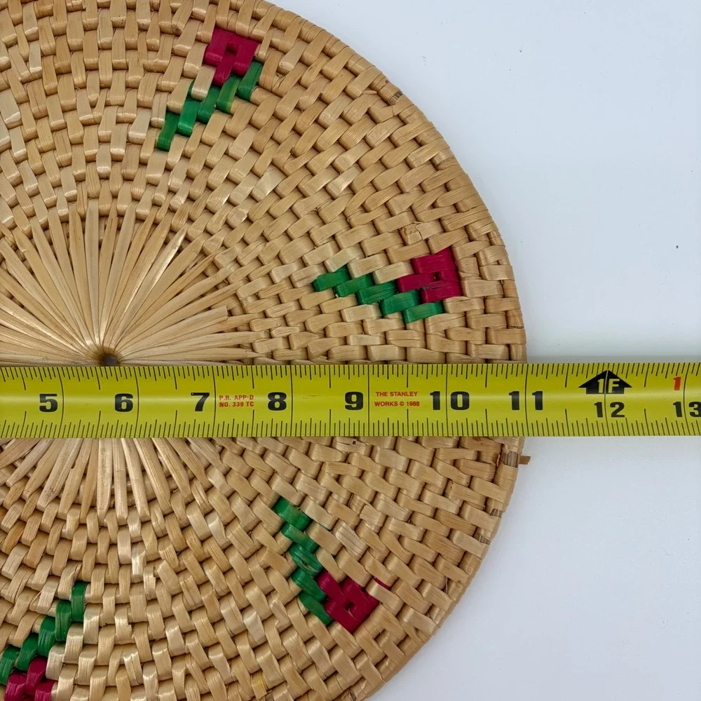 Set of 6 Woven‎ Wicker Placemats Red Floral Rose Embroidered Round 11